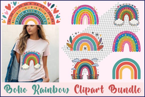 Boho Rainbow Clipart Bundle for Graphics and Crafts Publishing