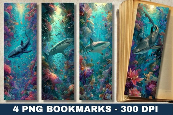 Coral Reef Shark Ocean Bookmarks Design for Graphics and Crafts