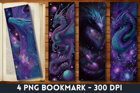 Cosmic Galaxy Purple Dragon Bookmark PNG for Crafts and Graphics