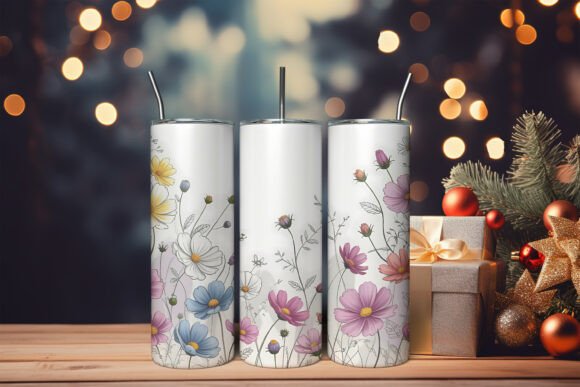 Cosmos Flower Seamless Tumbler Wrap PNG Graphics Review