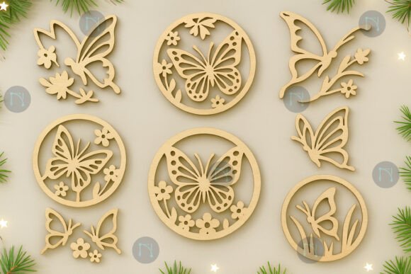 Floral Butterfly Ornament SVG Bundle for Laser Cutting and Winter