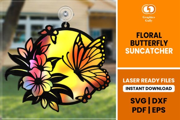 Floral Butterfly Suncatcher SVG for Laser Cutting Ornaments