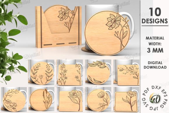 Floral Coasters with Storage Box Bundle for Laser Cutting