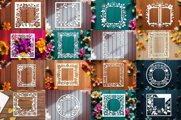 Floral Photo Frame Paper-Cut SVG Bundle for Laser Cutting Wall Decor