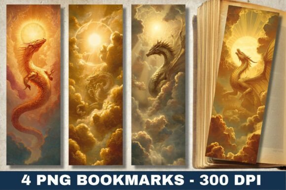 Golden Sun Celestial Dragon Bookmark PNG Graphics in Crafts