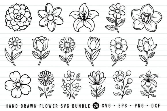 Hand Drawn Flower SVG Bundle: Graphics for Crafts & Content