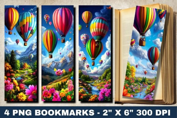 Hot Air Balloon Bookmarks Printable Png for Graphics and Crafts