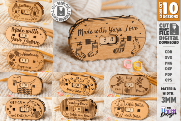Knitting Row Counters Laser Cut Bundle: Art for Local Brands