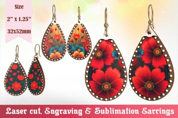 Laser Cut Floral Engraving Earrings PNG for Crafting