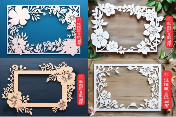 Paper Cut Floral Photo Frame SVG Bundle for Laser Cutting & Wall Decor