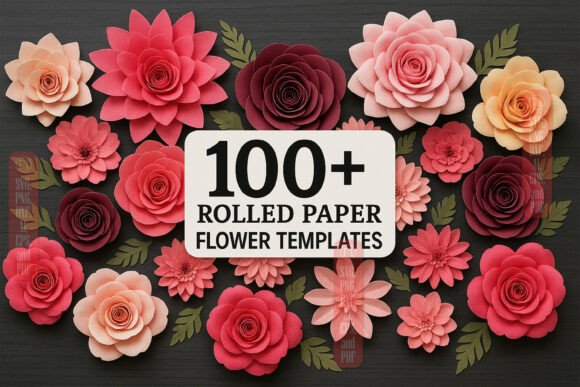 Rolled Paper Flower Templates SVG Bundle for 3D Projects