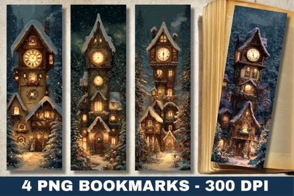 Santa s Village Christmas Scene Bookmark Graphics and Print Templates