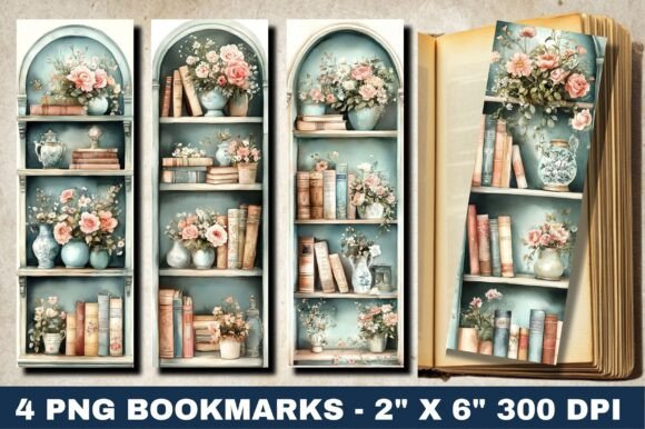 Shabby Chic Book Shelf Bookmarks Design for Crafts and Graphics