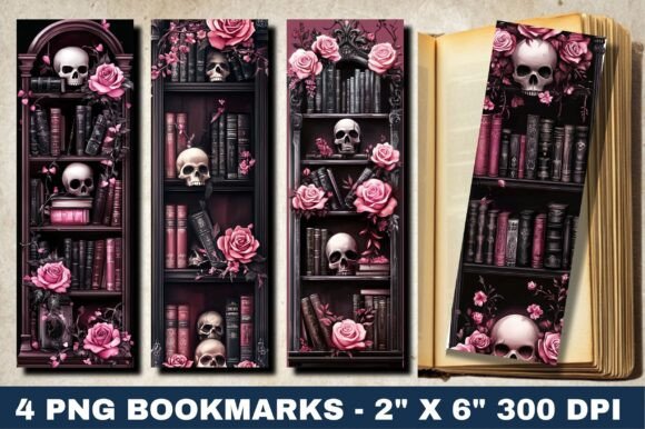 Shabby Chic Skull Book Shelf Bookmarks Graphics for Crafts