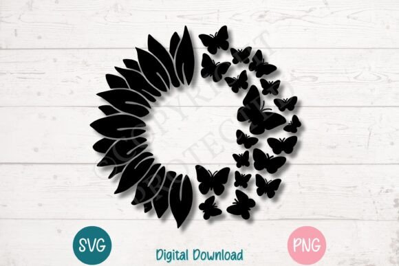 Sunflower and Butterflies Silhouette: Premium Graphics for Crafts