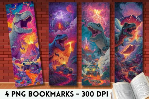 T-Rex Volcano Monster Truck Bookmarks for Graphics and Crafts