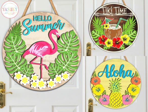 Tropical Summer Door Hanger SVG Bundle for Laser Cutting