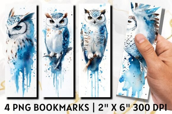 Watercolor White and Blue Owl Bookmark Review for Crafts and Graphics