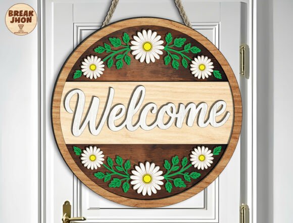 Welcome Daisy Floral Door Sign SVG for Summer Laser Cutting
